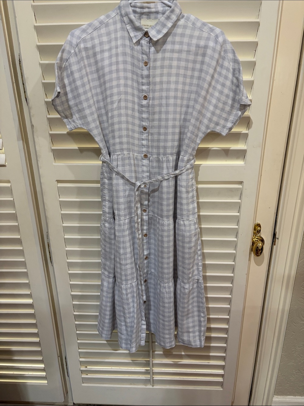 Cynthia Rowley Light Blue & White Gingham Button-Down Midi Dress.Size small NWT